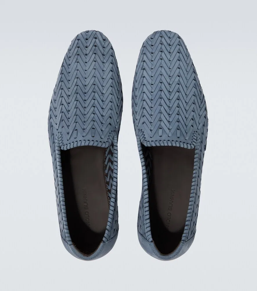 Лоферы из плетеной кожи Mario Manolo Blahnik, синий — фото 4