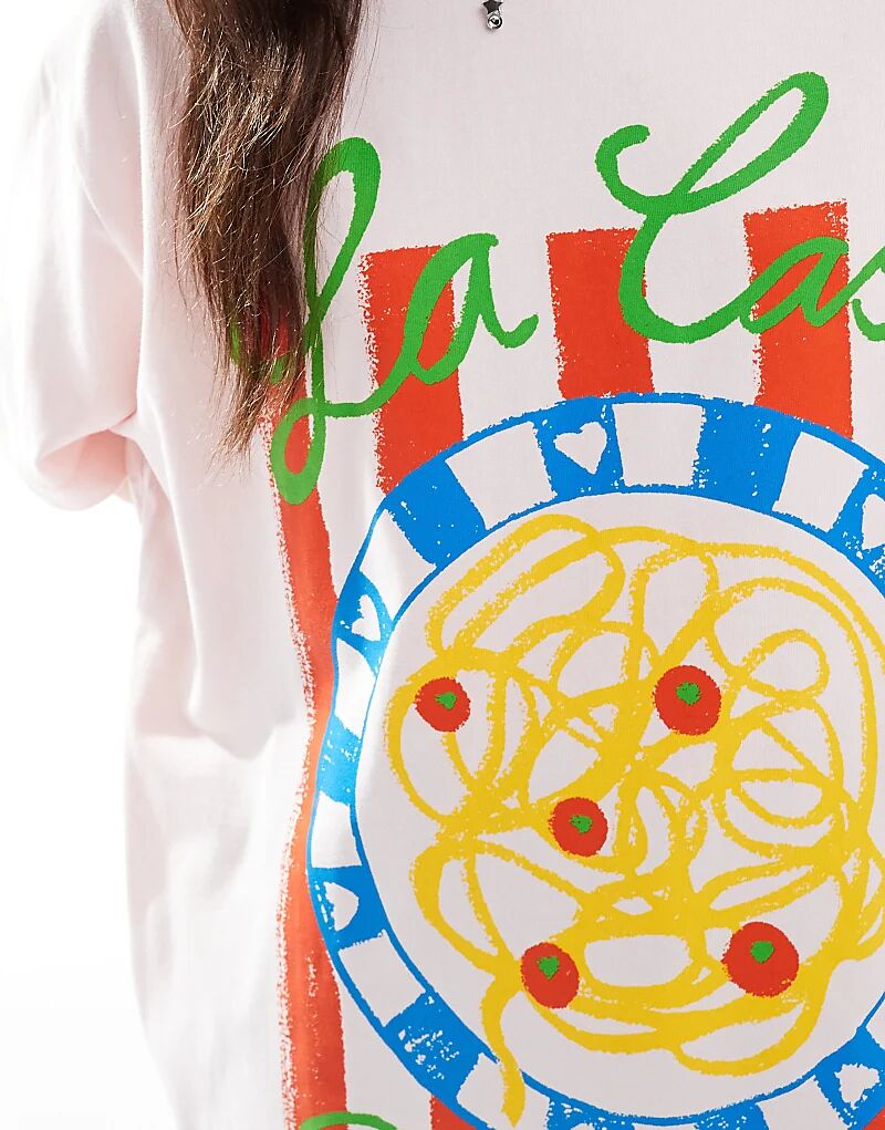 

Футболка оверсайз ASOS DESIGN с изображением пасты розового цвета