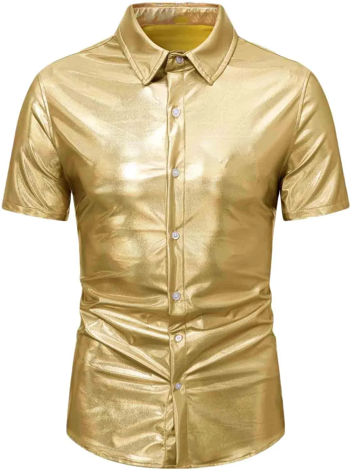 Рубашка мужская Metallic Glitter с коротким рукавом в стиле 70s Disco — фото 3