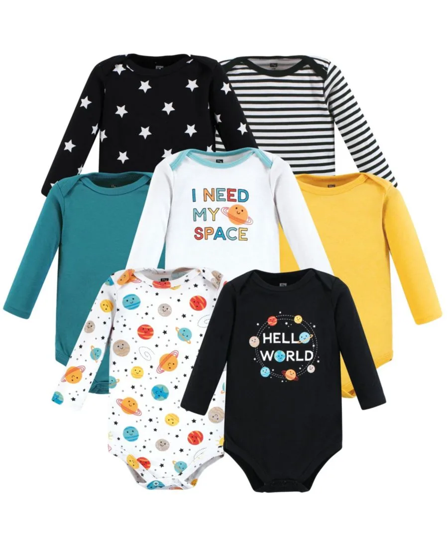 Набор из 7 хлопковых боди с длинными рукавами для младенцев Hudson Baby, Happy Planets 7-Pack