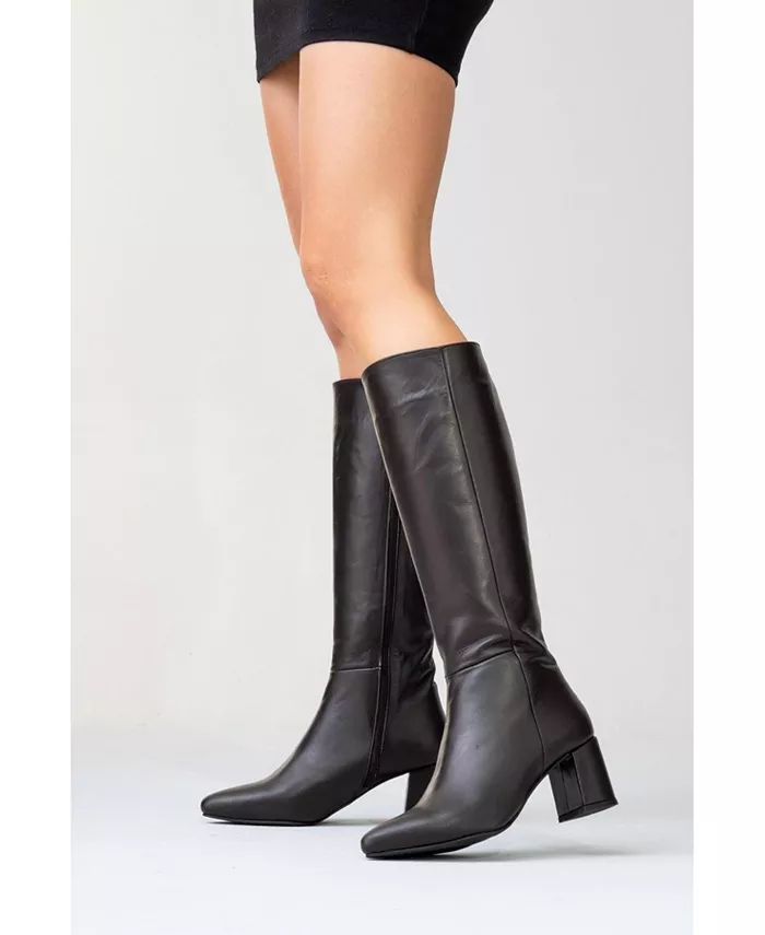 Кожаные ботинки до колена Sejas на квадратном каблуке (женские) Forever & Always Shoes, коричневый — фото 2