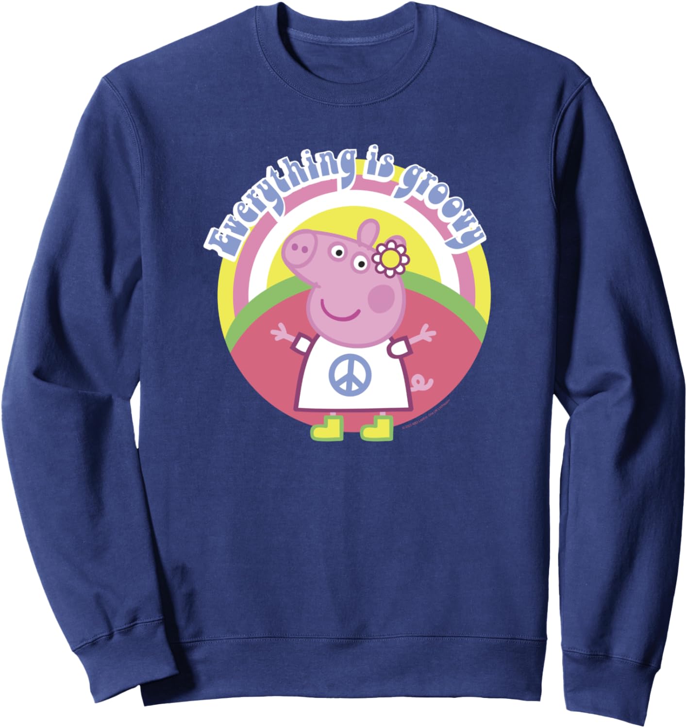

Толстовка в стиле ретро с изображением знака мира и надписью «Все отлично» из мультфильма «Свинка Пеппа», синяя Peppa Pig, Синий, Толстовка в стиле ретро с изображением знака мира и надписью «Все отлично» из мультфильма «Свинка Пеппа», синяя Peppa Pig
