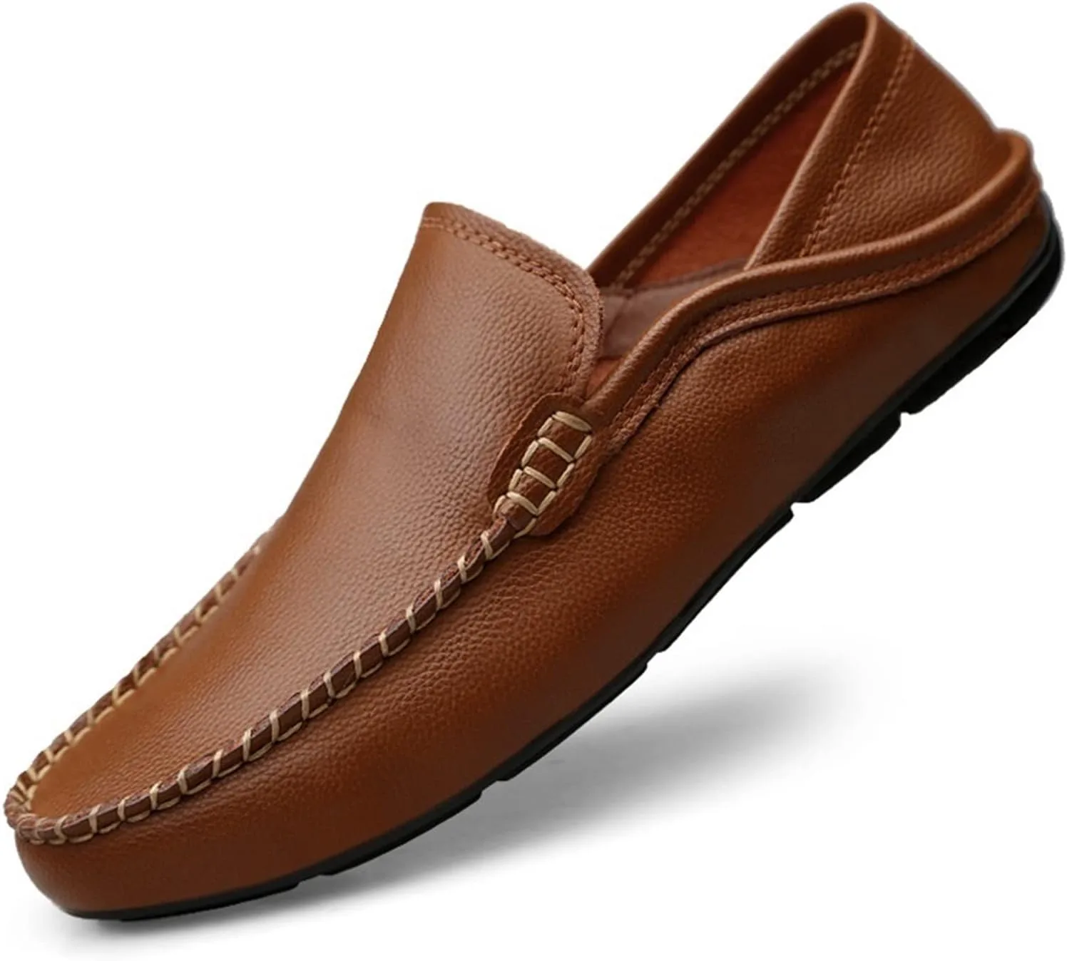 

Мужские лоферы с оригинальной строчкой, закругленным носком, резиновой подошвой, удобным нескользящим плоским каблуком, повседневные, для вечеринок, без шнурков JIADELI, светло-коричневый