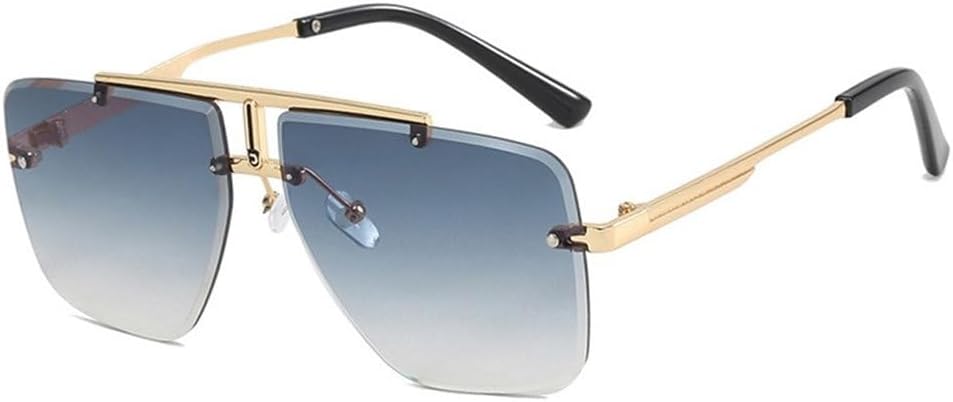 

Модные мужские солнцезащитные очки без оправы для женщин, солнцезащитные очки с двойной перемычкой и металлической оправой, очки для вождения с защитой от УФ-излучения UV400 HHZZYVY, Gold Grey