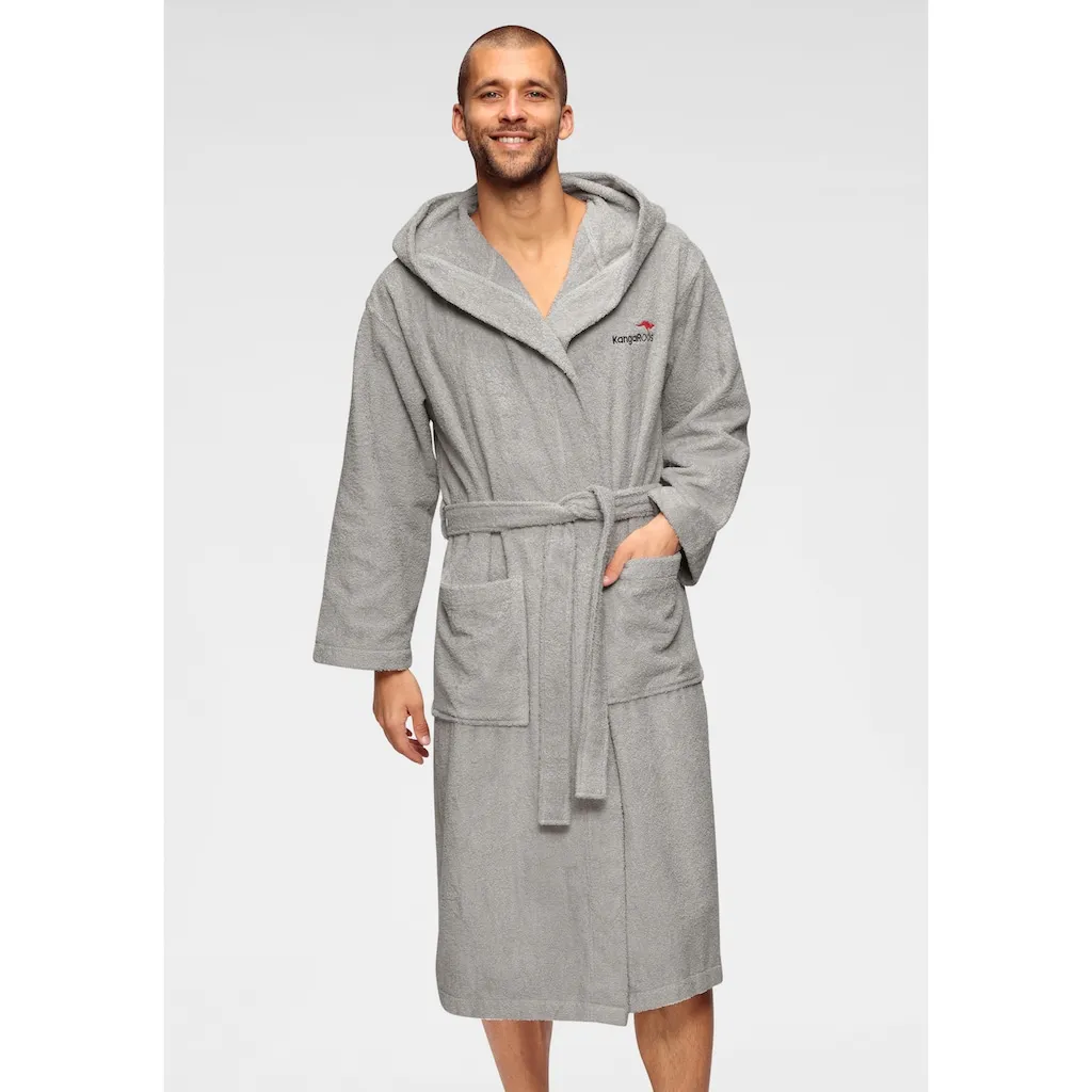 

Унисекс-халат Cassidy, для женщин и мужчин, стандартная и увеличенная длина, 1 шт., с карманами, для мужчин и женщин, хлопок, для путешествий, отеля, сауны, размер S-3XL Kangaroos, светло-серый
