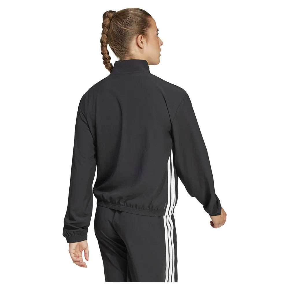 Толстовка спортивная adidas Train Essentials 3 Stripes Woven Warm Up full zip, черный — фото 2