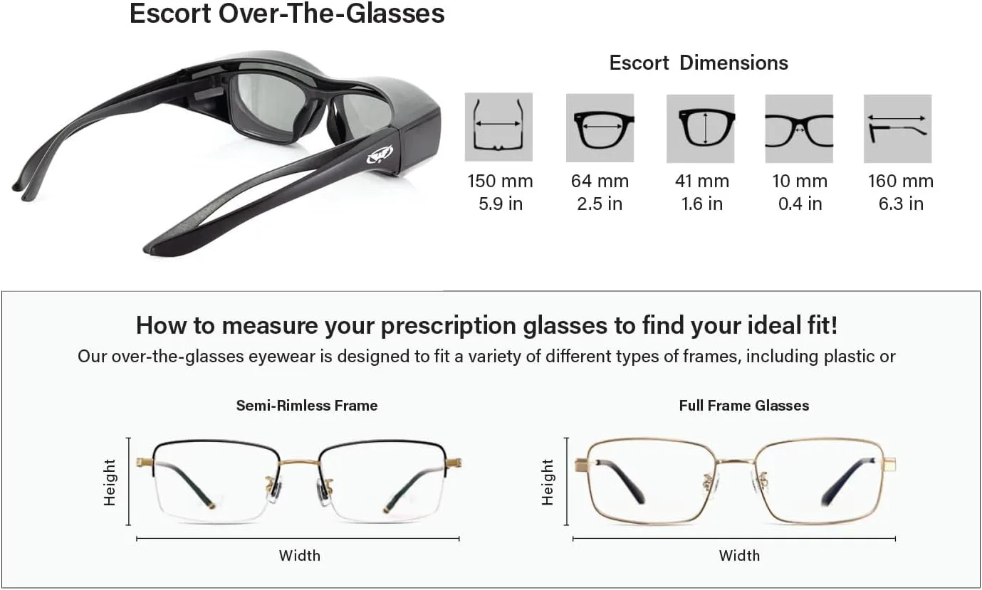 

Солнцезащитные очки Global Vision Escort Demi Fit Over с линзами, соответствующими стандарту безопасности ANZI Z87.1+ и зеркальными линзами для вождения, Demi