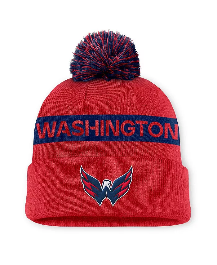 

Женская вязаная шапка Washington Capitals Authentic Pro Rink с отворотом и помпоном, цвет: красный/темно-синий Fanatics