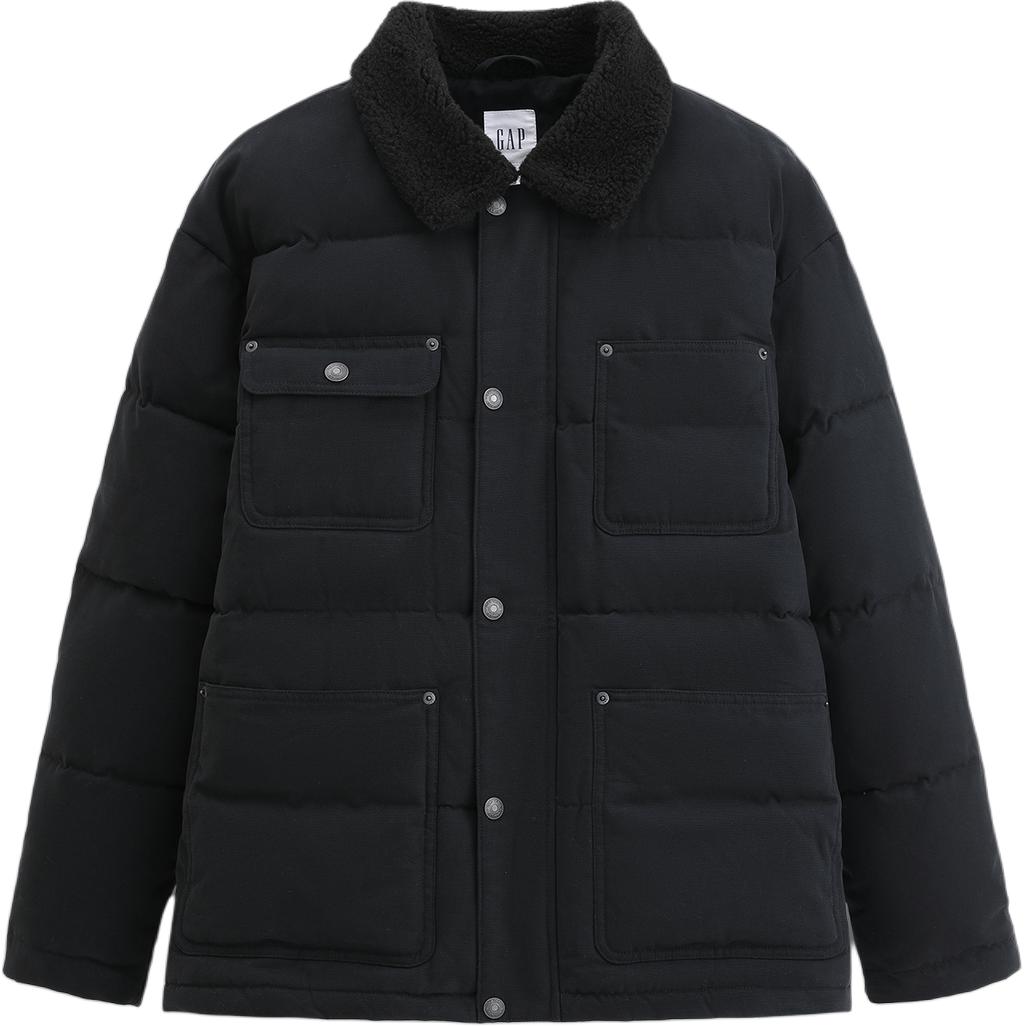 

Мужская пуховая куртка с отворотом, умеренной длины GAP, черный