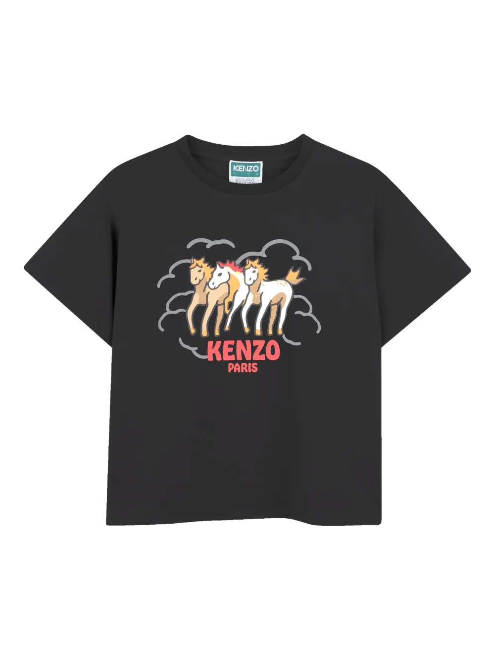 Футболка с принтом лошади Kenzo Kids, черный