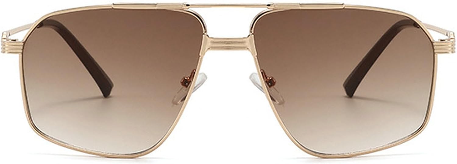 

Мужские солнцезащитные очки-пилот в стиле ретро с двойной перемычкой, металлическими многоугольными линзами, женские солнцезащитные очки в трендовом стиле mincl, Brown