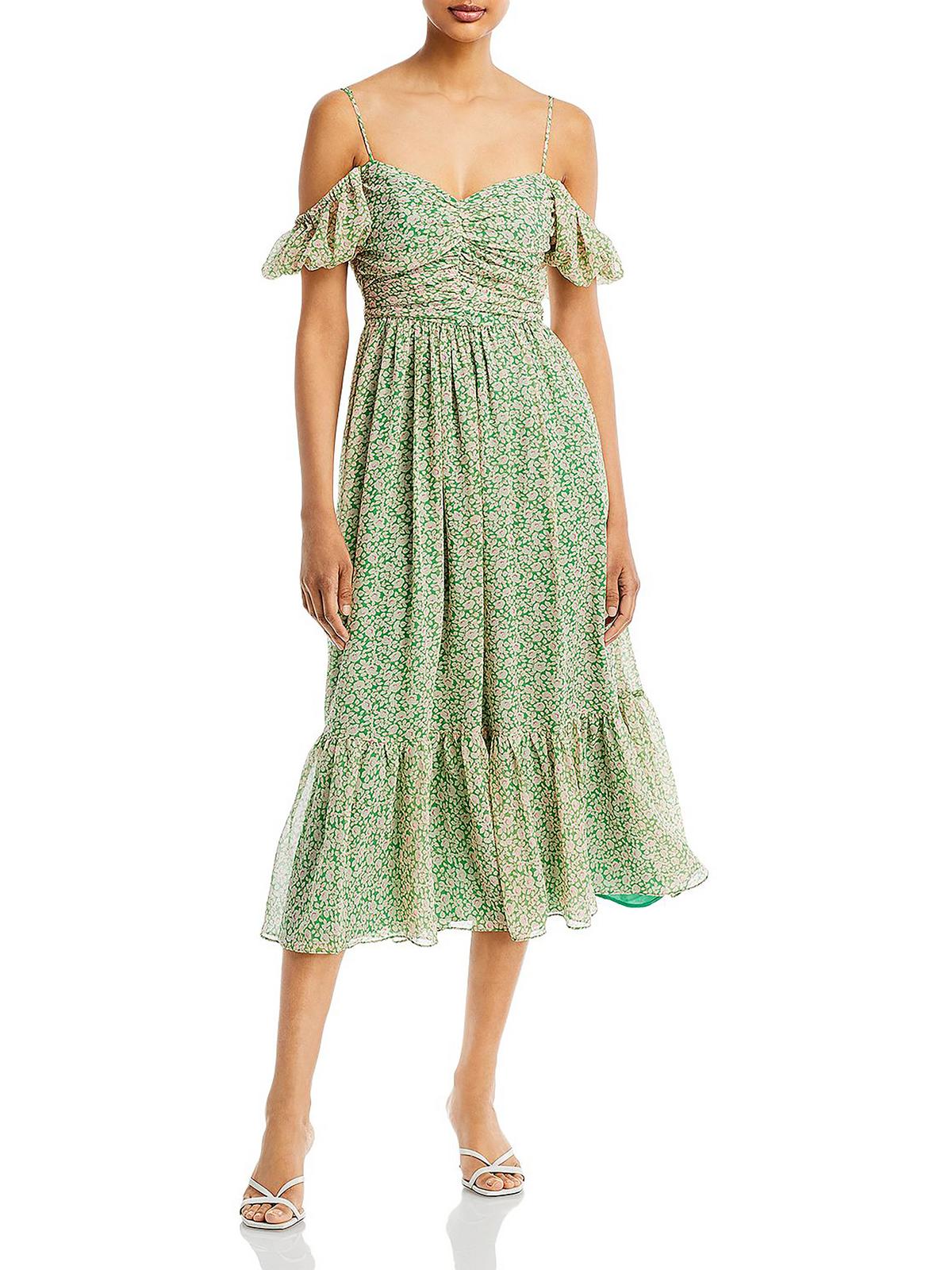 

Женское длинное платье миди с цветочным принтом Bardot, цвет green floral