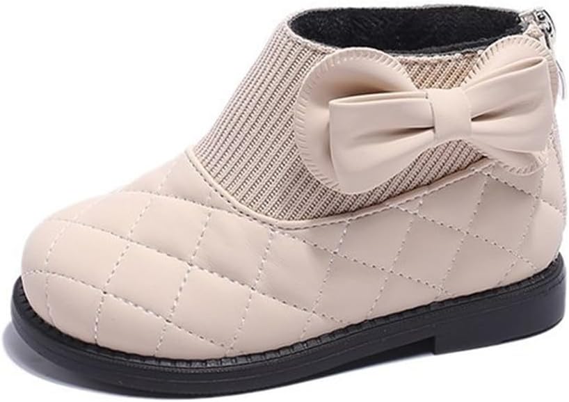 

Зимние ботинки для девочек на щиколотке с задней молнией и бантиком, обувь для малышей/детей младшего возраста JGKDTX, Beige