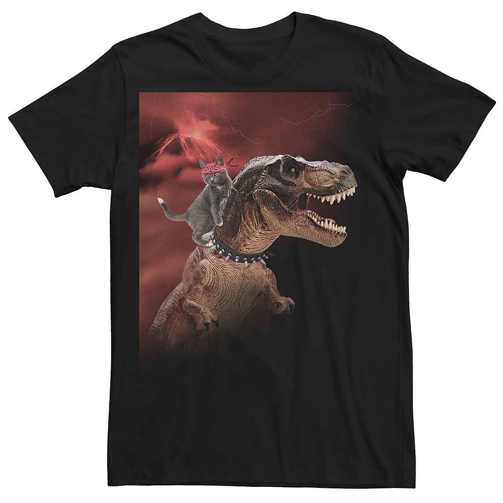 

Мужская футболка с рисунком Cat Riding T-Rex Volcano Licensed Character, черный