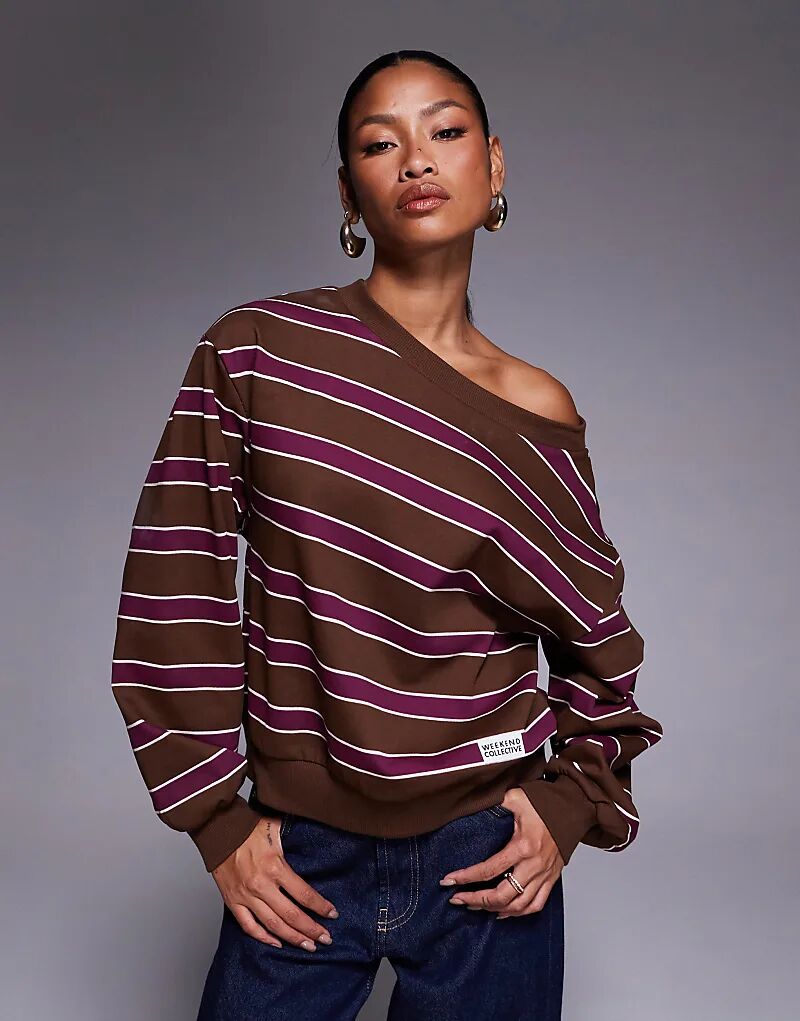 

Толстовка Weekend Collective с открытыми плечами в шоколадно-бордовую полоску