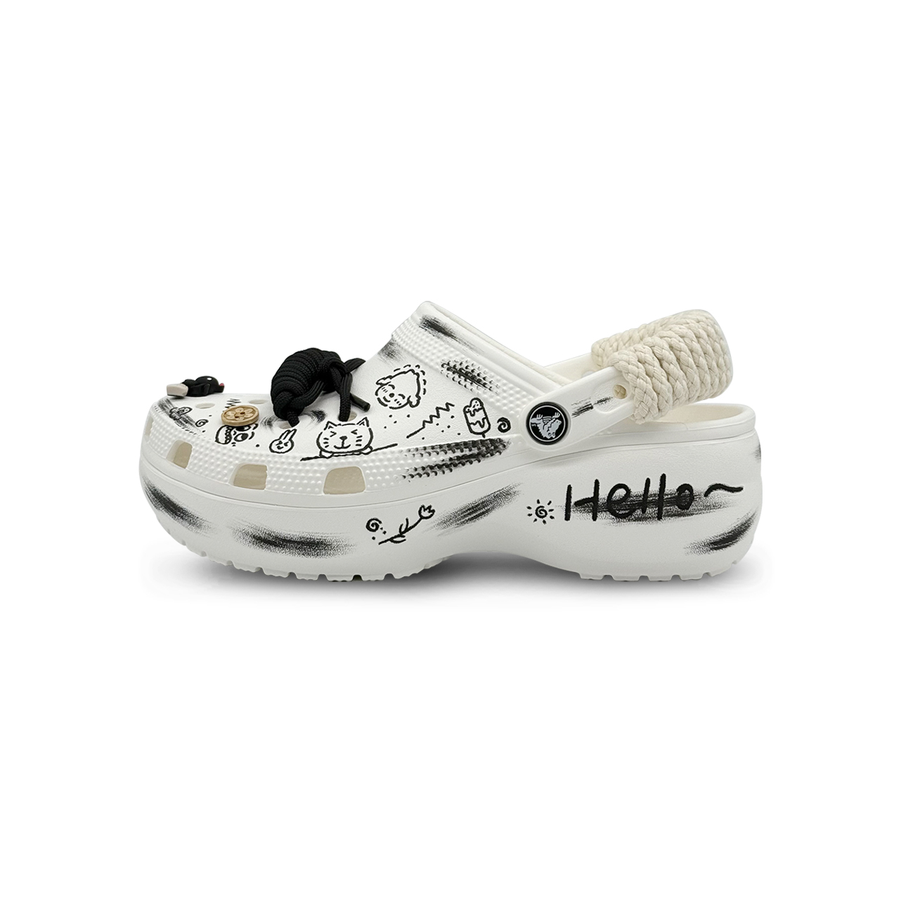 Crocs Классические женские белые сабо на платформе Happy Doodling