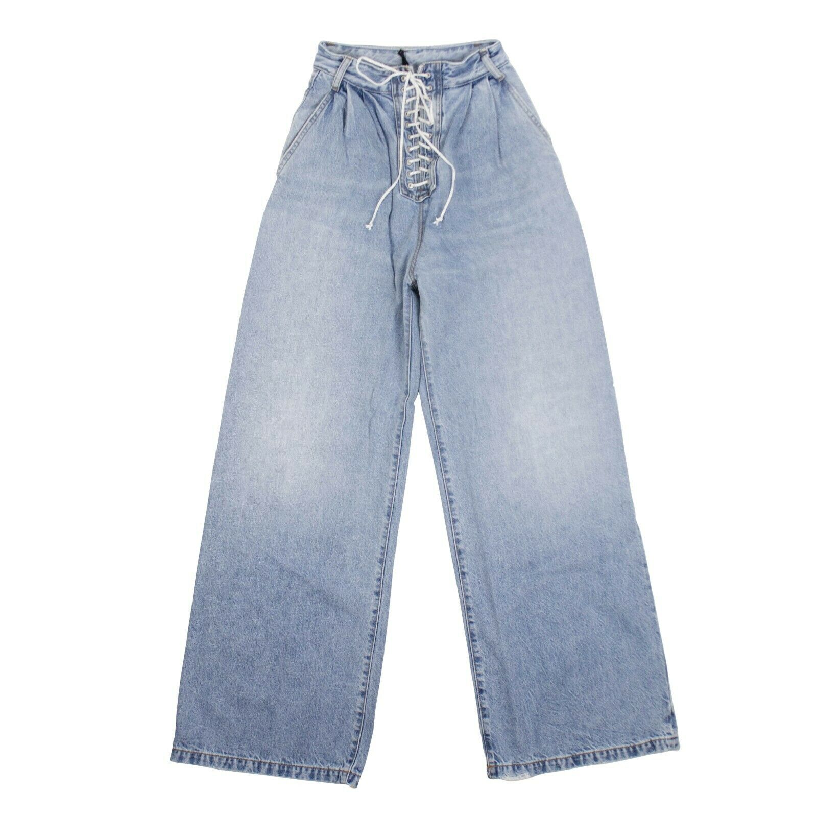 

Джинсы Denim Blue с широкими штанинами на шнуровке из хлопка Unravel Project