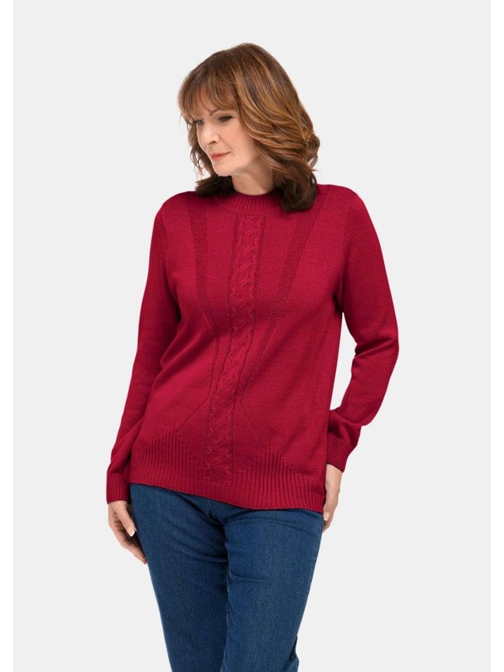 

Вязаный свитер с воротником-стойкой, вязаный косами, бордового цвета. GOLDNER