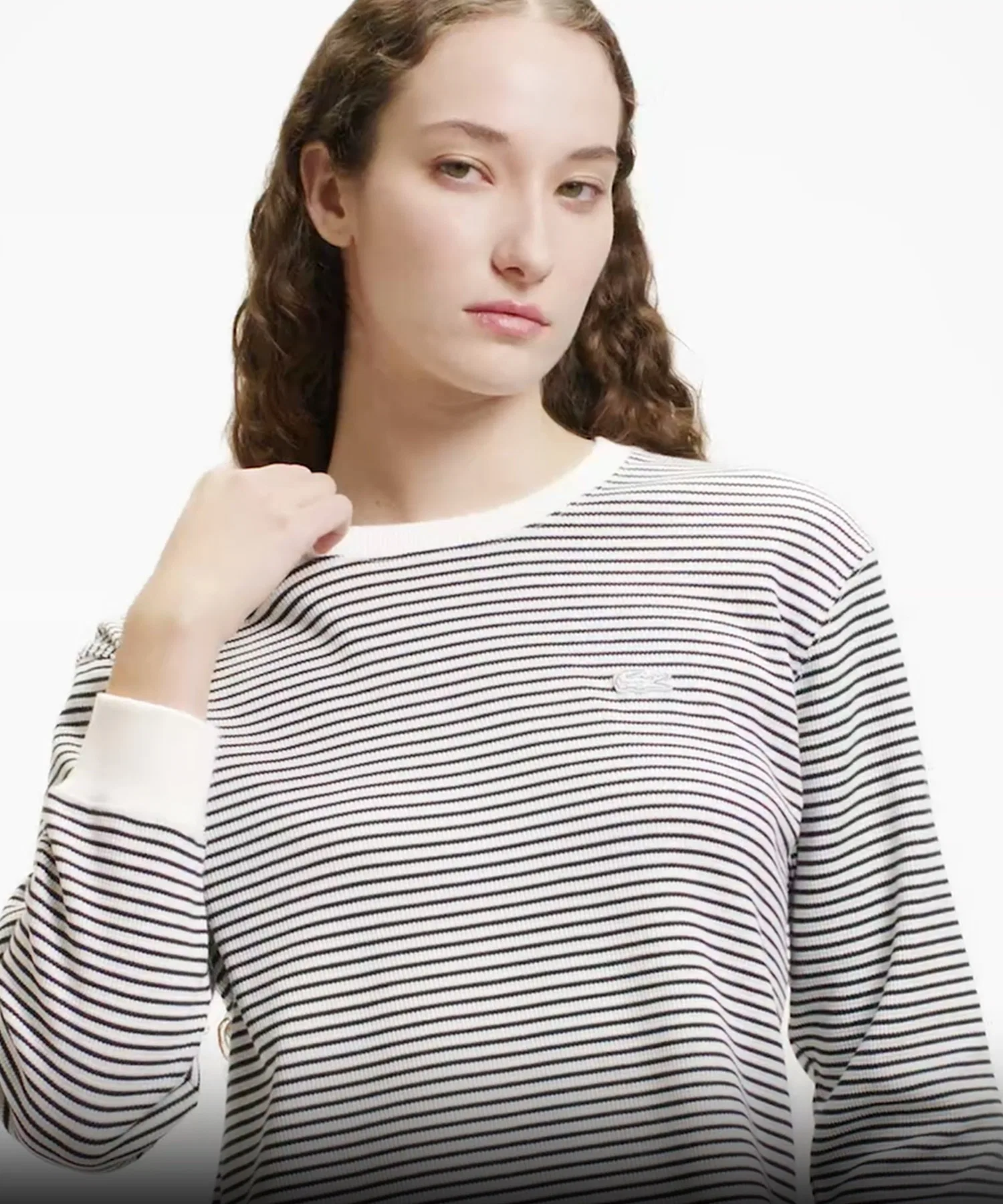 Футболка LACOSTE с длинным рукавом, вафельный трикотаж, эффект омбре, черный
