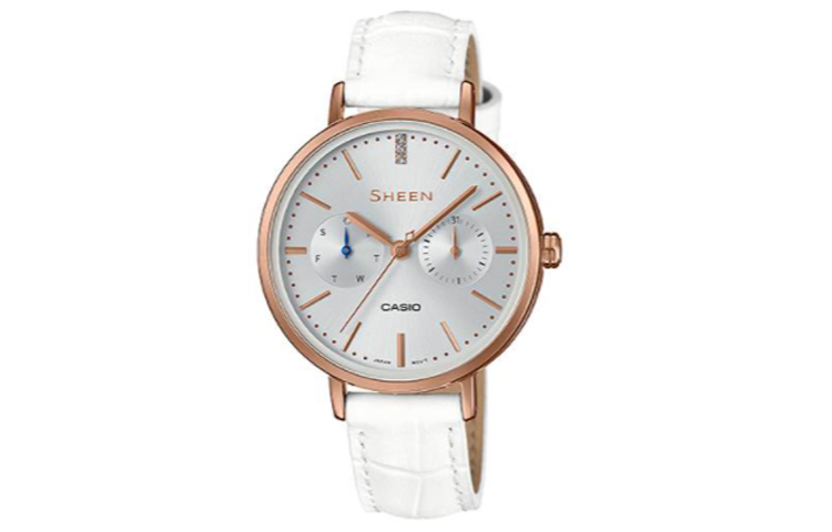 

Часы SHEEN Collection с кварцевым механизмом и ремешком из натуральной кожи, женские, серебристый циферблат CASIO