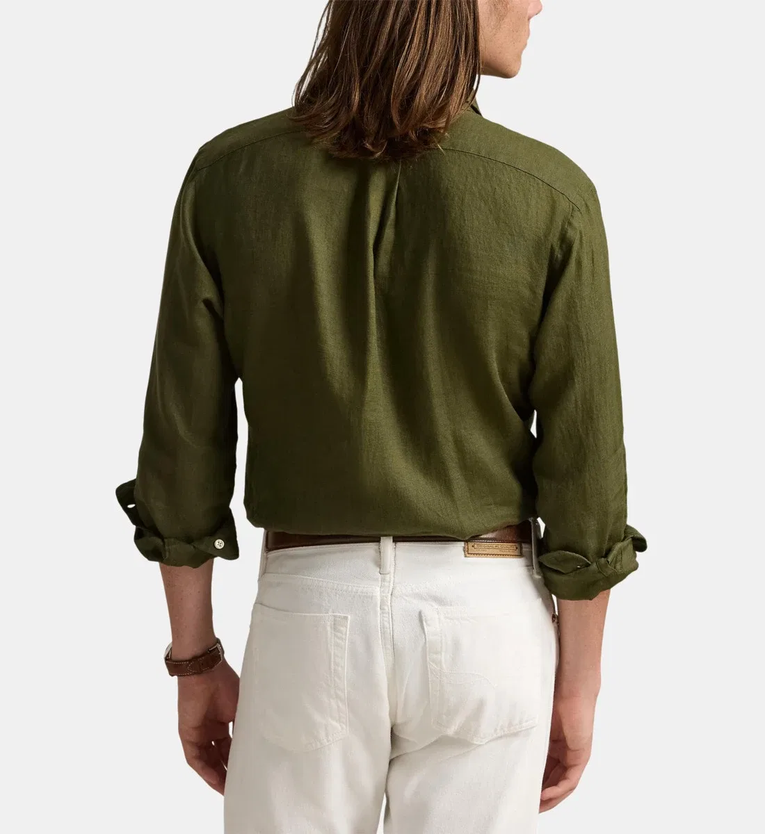 Рубашка из льна с индивидуальной посадкой POLO RALPH LAUREN, хаки — фото 3