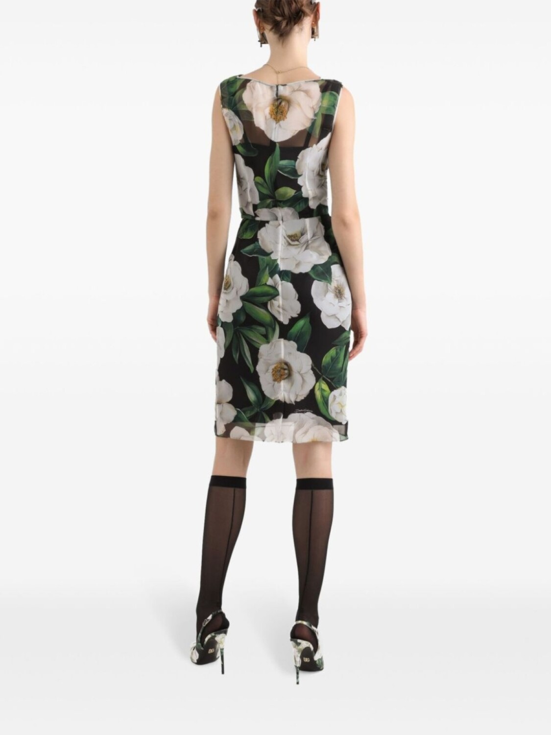 Платье мини с цветочным принтом Dolce & Gabbana, черный — фото 3