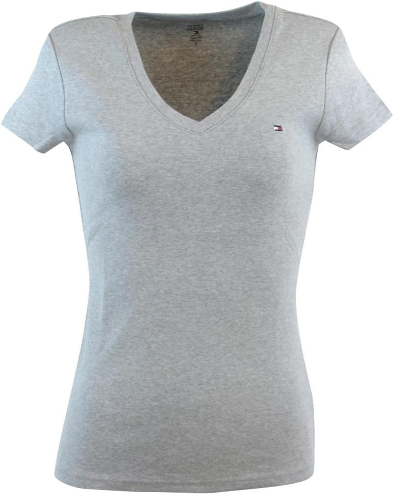 

Женская футболка Tommy Hilfiger с коротким рукавом и V-образным вырезом, однотонная хлопковая, Gray