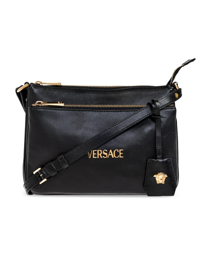 

Кожаная сумка через плечо Versace, черный