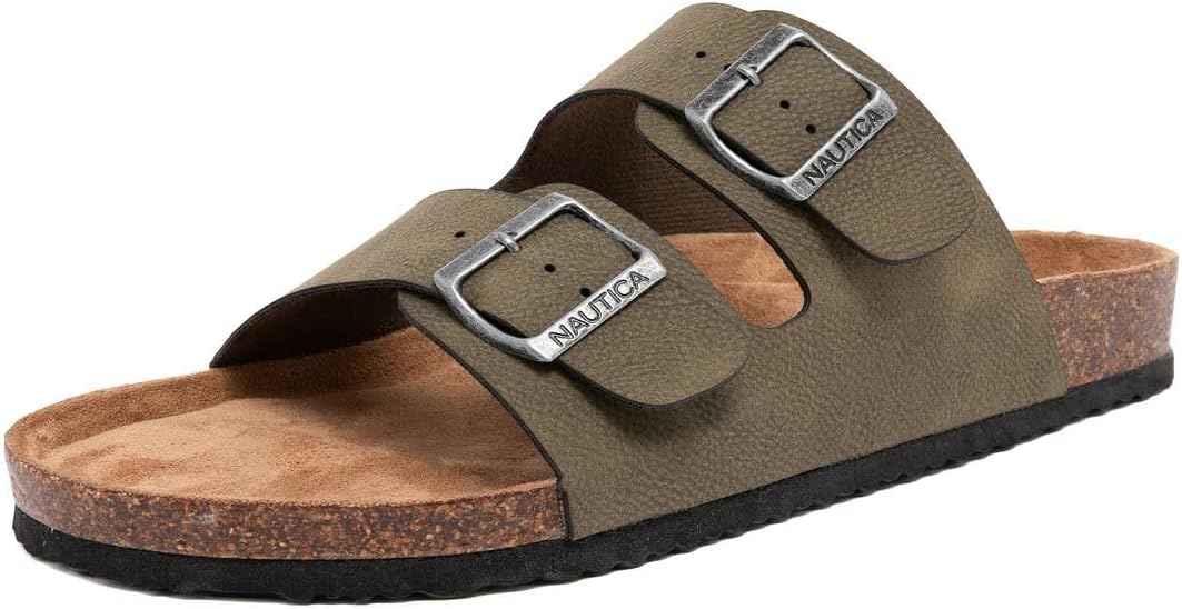 

Мужские сандалии Nautica - повседневные шлепанцы с 2 регулируемыми пряжками и пробковой стелькой для максимального комфорта и стиля (обычная/широкая посадка, большой размер), Olive Tumbled-triun