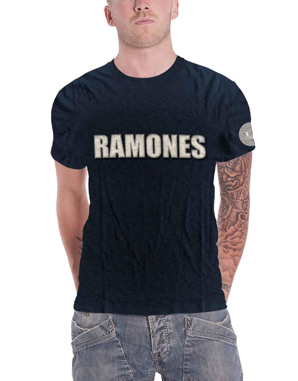 

Футболка с аппликацией в виде президентской печати Ramones, темно-синий