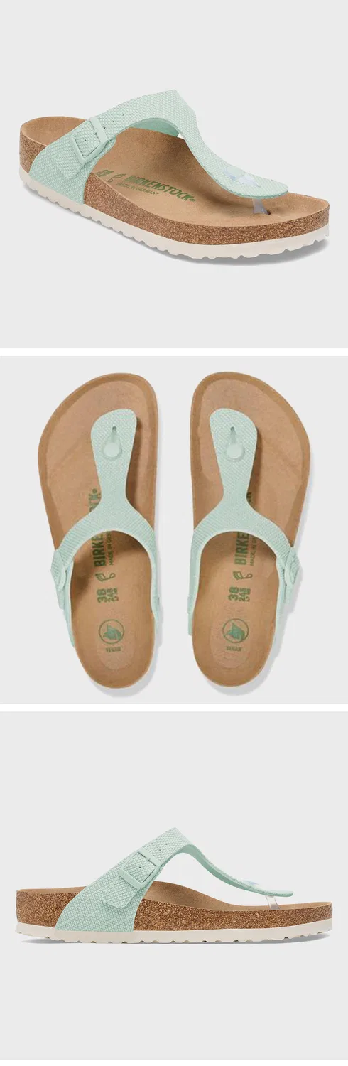 Мужские шлёпанцы Birkenstock Gizeh Tex Rough Canvas, цвет серф-зелёный — фото 3
