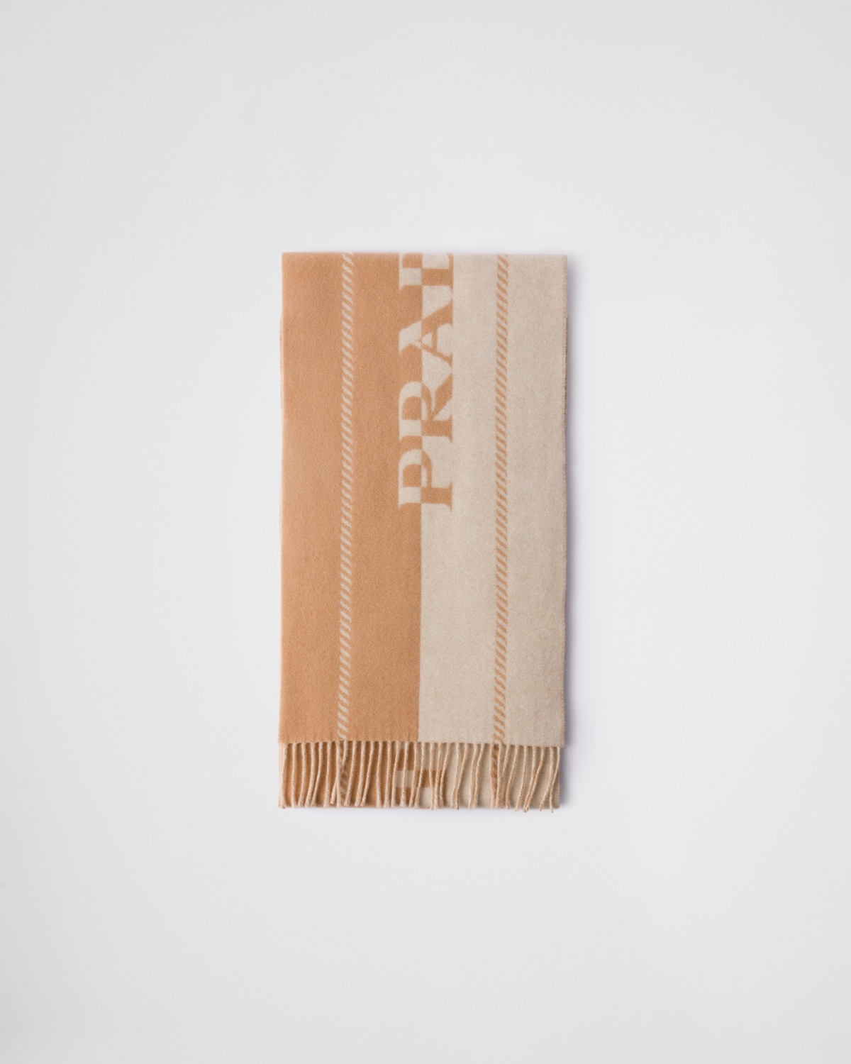 

Маленький шерстяной шарф с жаккардовым логотипом Prada, бежевый