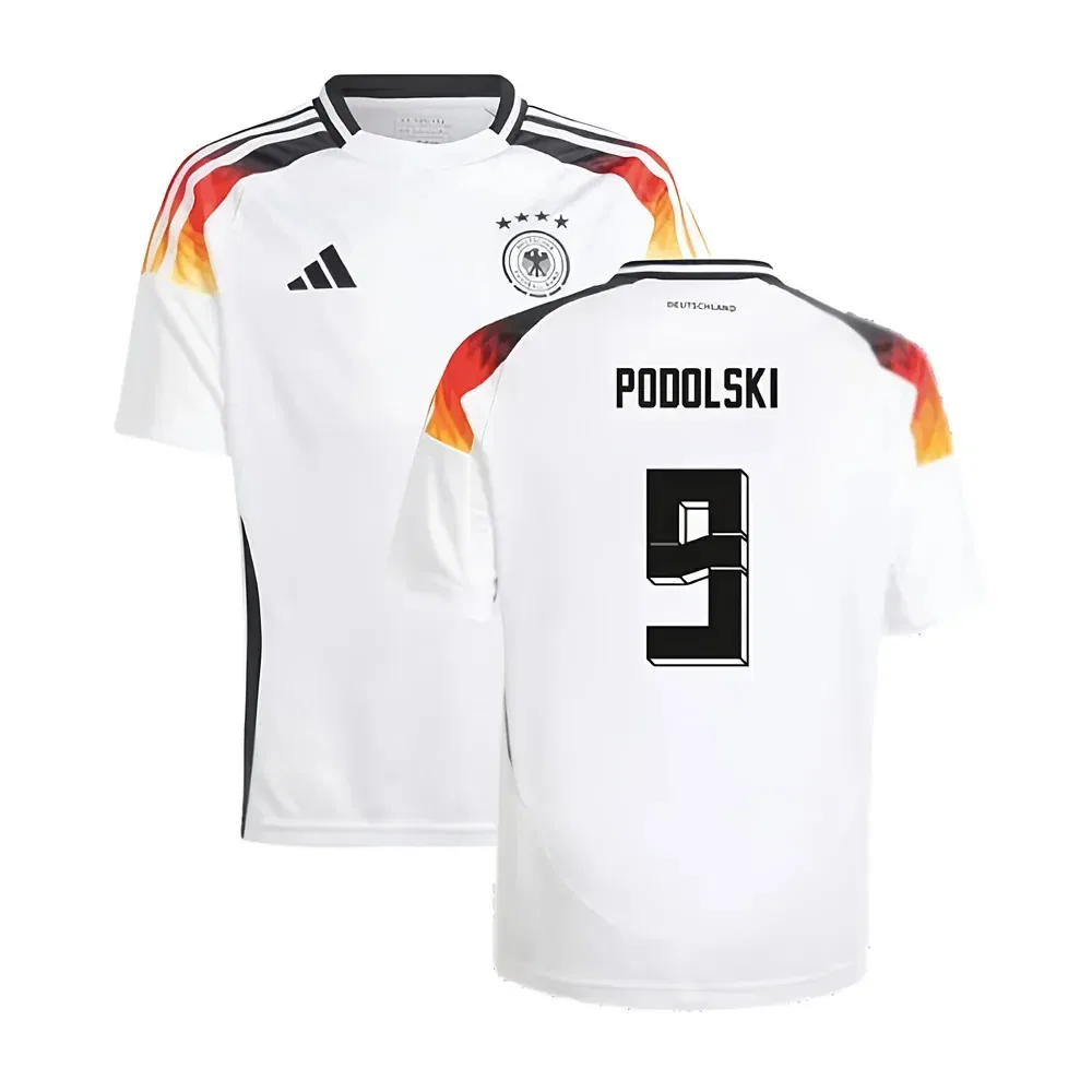 Домашняя футболка Германии 2024-25 с принтом Подольски 9, Adidas Germany, белый