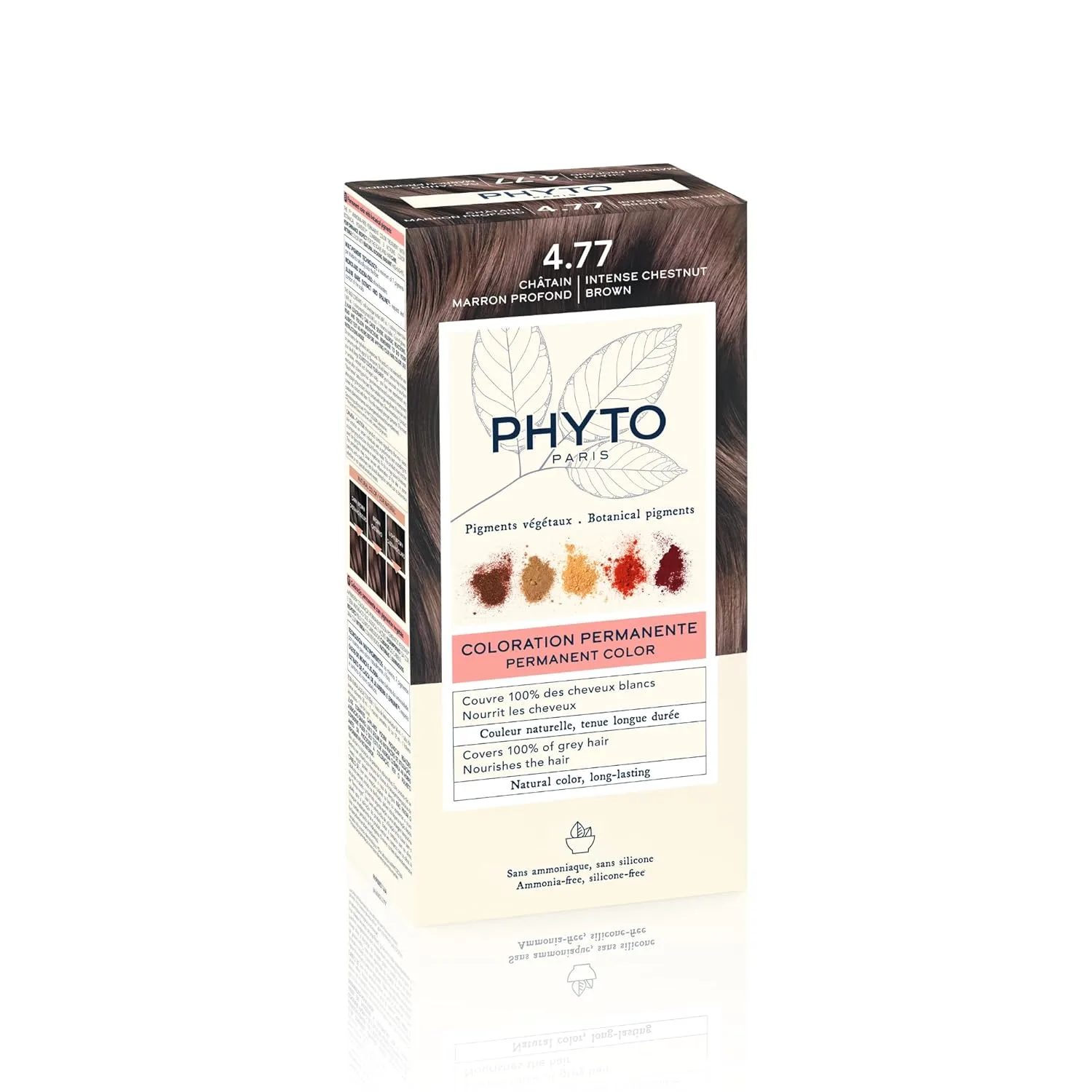 Стойкая краска для волос PHYTO Phytocolor с растительными пигментами, 100% закрашивание седых волос, без аммиака, без PPD, без резорцина, 0,42 унции. 11.91 г (1 шт.), 4.77 Intense Chestnut Brown