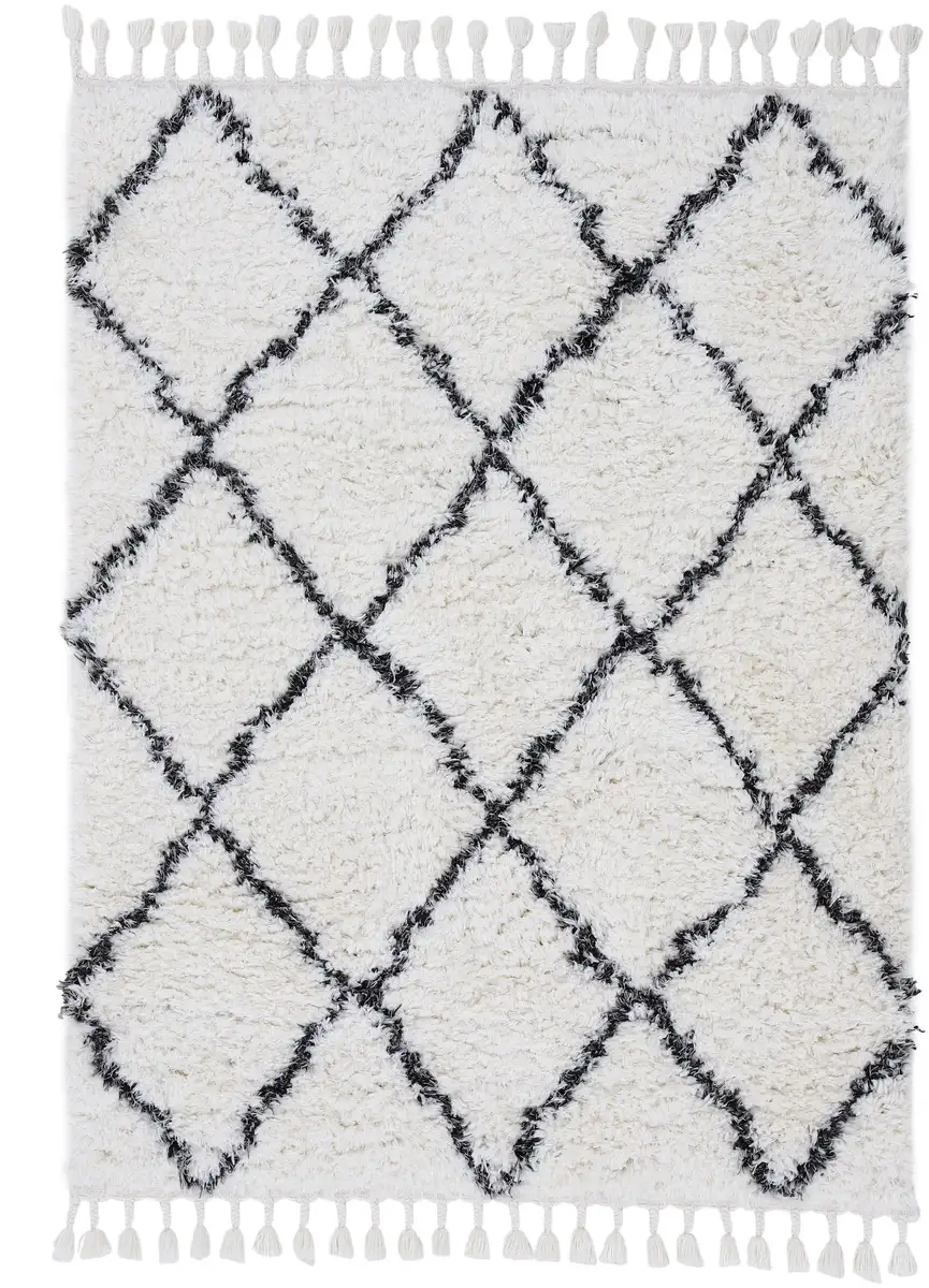 

Коверизящный мохнатый ковер "Эдди", прямоугольный, также квадратной формы, с бахромой, гостиная Carpetfine 240х340 см, черный