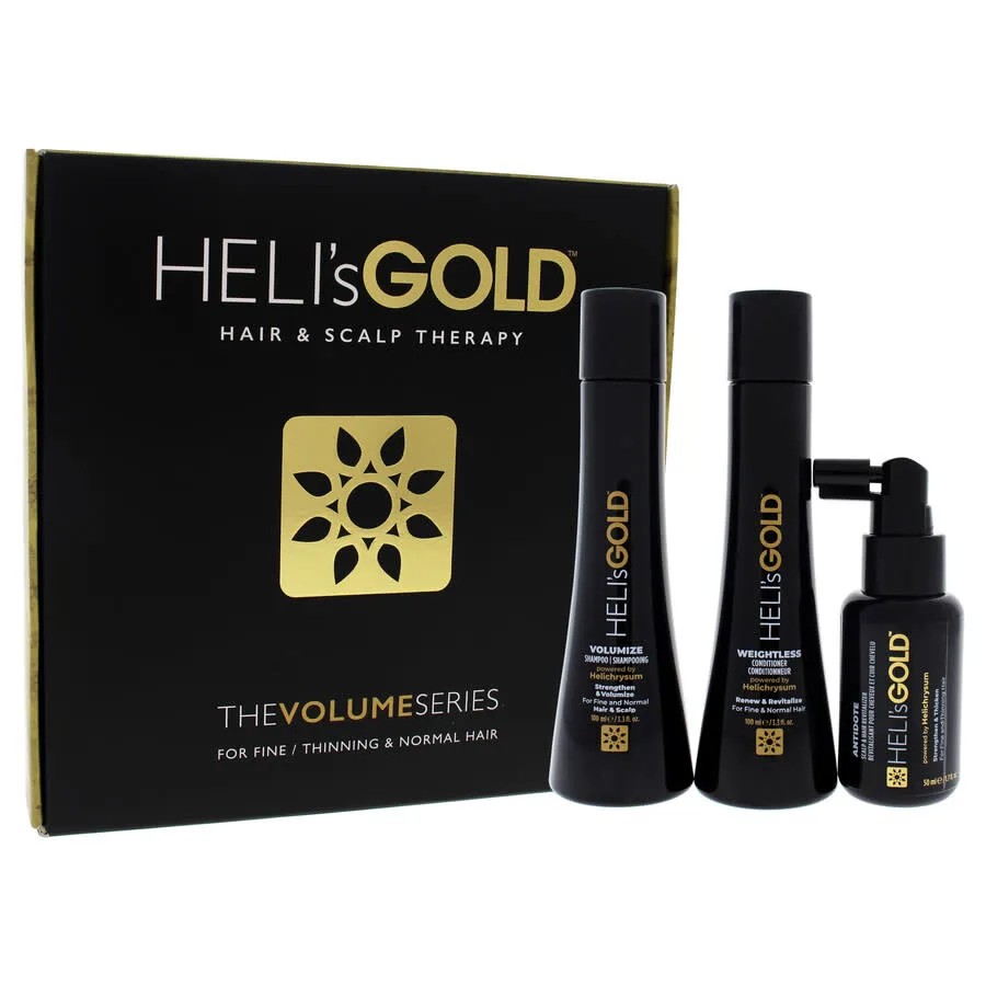 Тревел-набор Volume Series от Heli's Gold для унисекс - 3 предмета: 3,3 унции бессмываемый кондиционер, 3,3 унции шампунь для объема, 1,7 унции средство Antidote для восстановления кожи головы и волос
