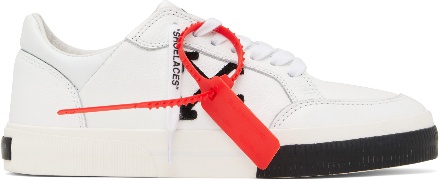 

Белые новые низкие кроссовки из вулканизированной кожи Off-White, белый/черный