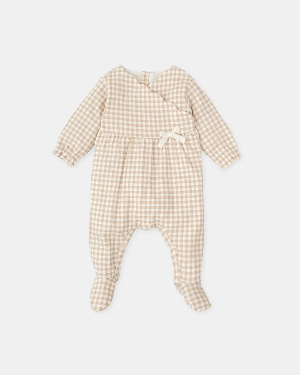 

Комбинезон на ножках для ребенка в клетку виши песочного цвета Tutto Piccolo
