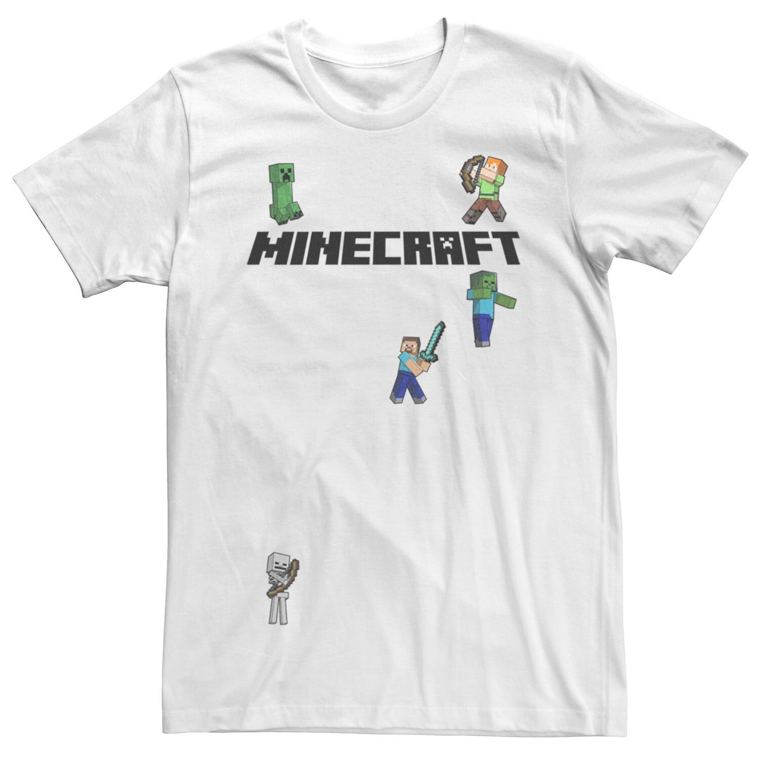 

Мужская футболка с логотипом Minecraft Creeper Skeleton Zombie Sprites Overworld Licensed Character