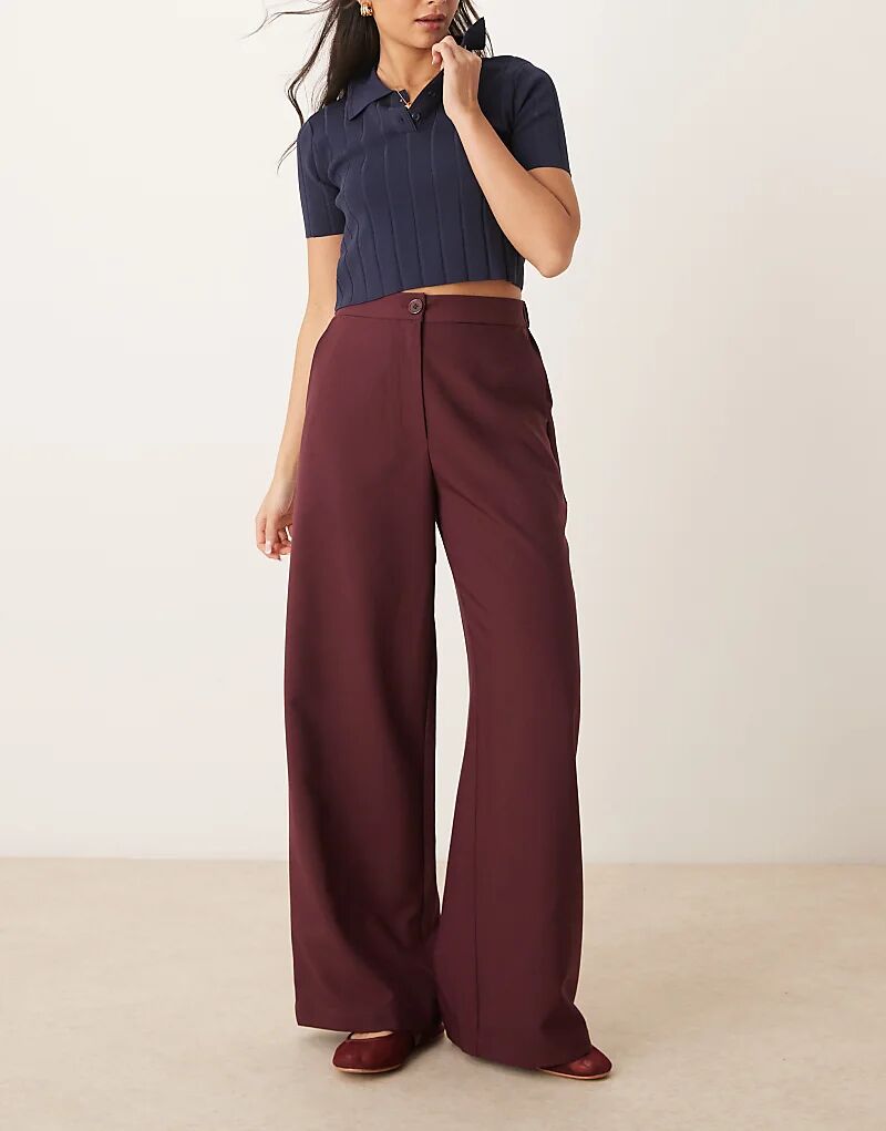 

Строгие брюки ASOS DESIGN бордового цвета, свободного прямого кроя