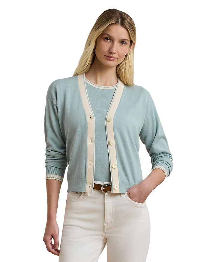

Двухцветный кардиган из хлопковой смеси Ralph Lauren, синий