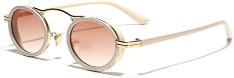 

Панк-солнцезащитные очки 2027 года для женщин, модные овальные солнцезащитные очки в винтажном стиле с металлической оправой, маленькие очки, защита от УФ-излучения UV400 MTZJH, Beige Tea