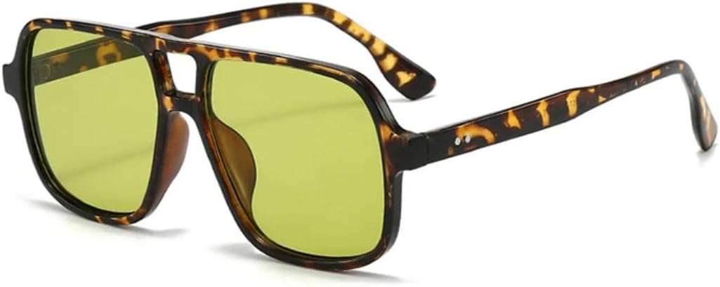 

Ретро-солнцезащитные очки с двойной перемычкой, квадратной формы, женские, модные, с леопардовым принтом, мужские с заклепками, конфетного цвета, UV400 UATXTAU, Leopard Green