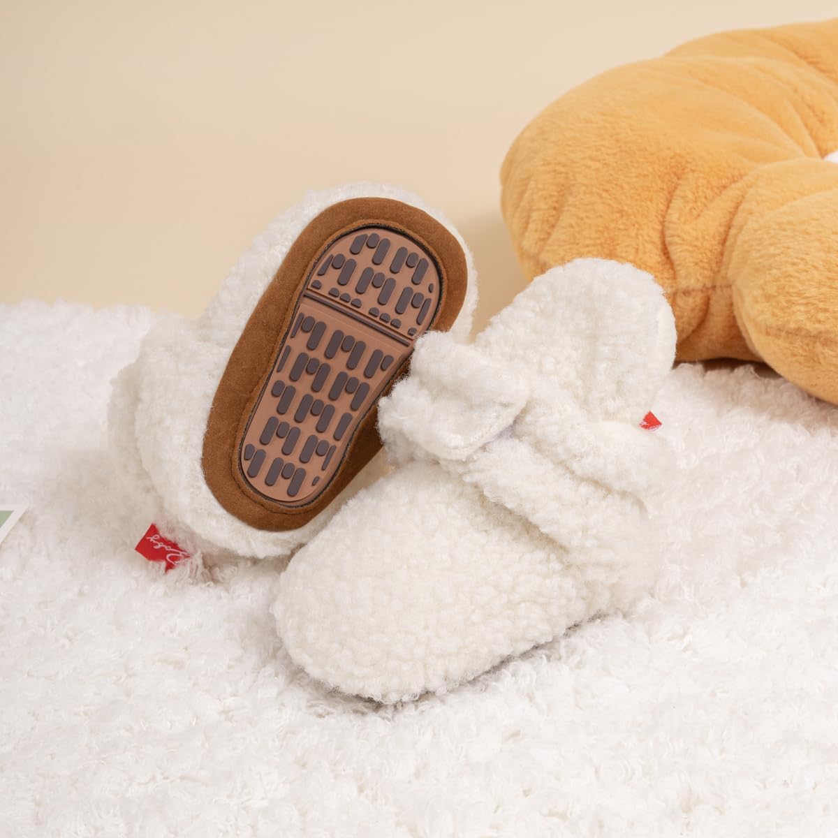 HsdsBebe Унисекс Новорожденные Детские Хлопковые Пинетки с Нескользящей Подошвой для Малышей Мальчиков и Девочек Зимние Теплые Флисовые Носочки-Обувь, 2210/White-Rubber Sole — фото 3