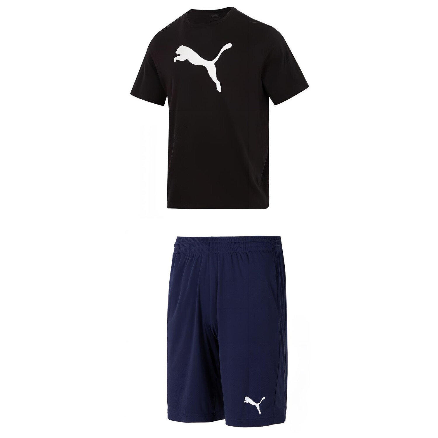 

T7 Повседневный спортивный мужской костюм черная рубашка + синие шорты Puma, черный
