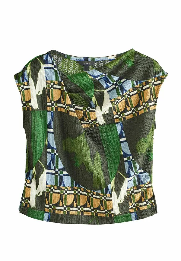 Блузка прямого кроя с асимметричными складками и короткими рукавами Next, Green Geo Print