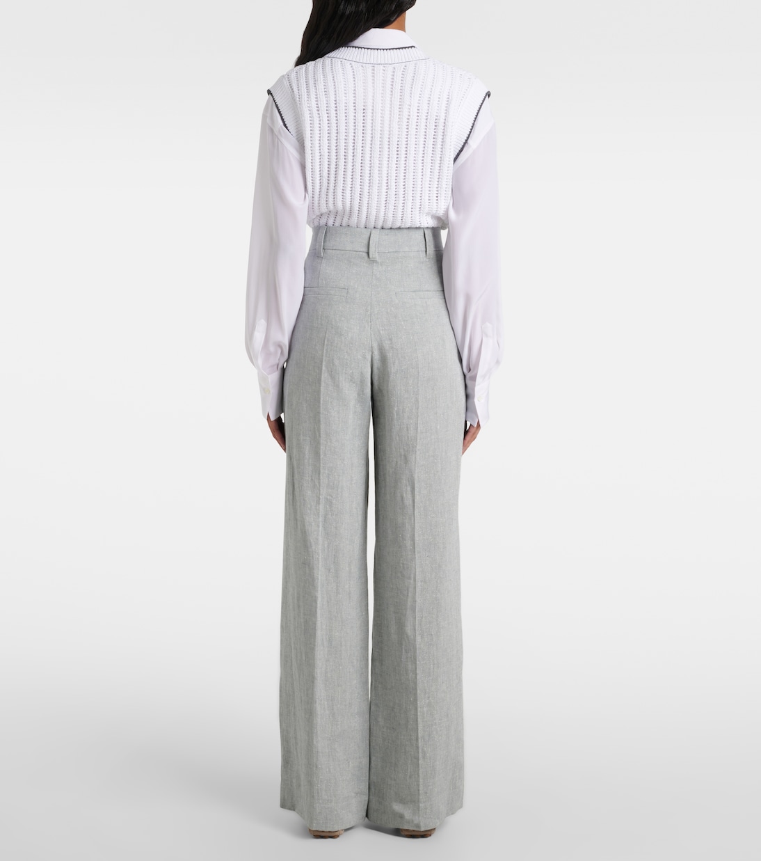 Широкие брюки из смесовой льняной ткани Brunello Cucinelli, Light Grey — фото 3