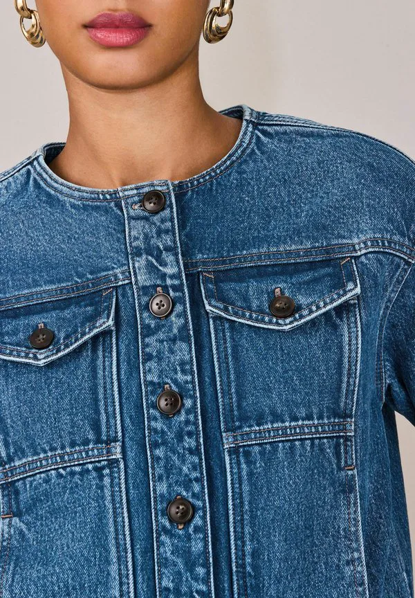 Джинсовая куртка прямого кроя без воротника Next, Denim Dark Blue