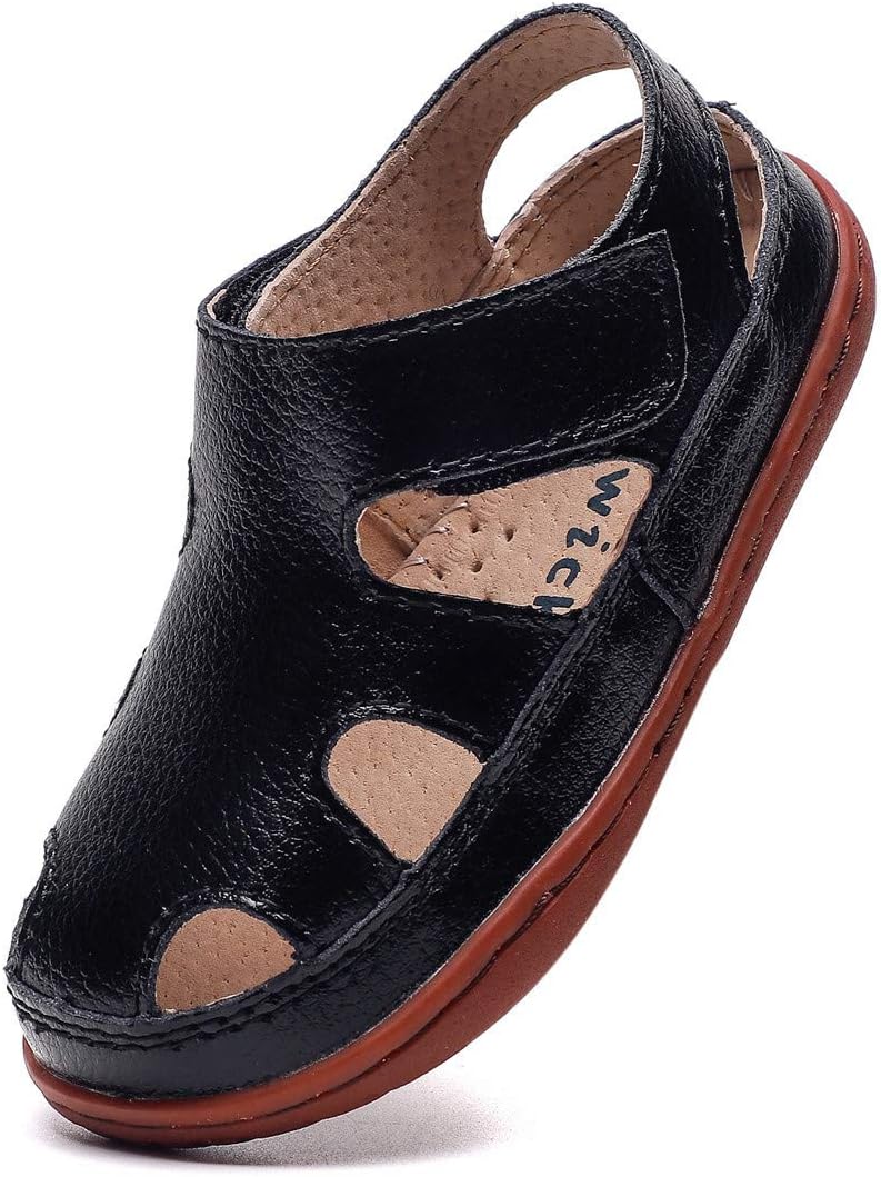 

Детские кожаные босоножки DADAWEN для мальчиков и девочек с закрытым носком, для улицы и пляжа, летние спортивные сандалии, водоотталкивающие (малыши/младшие дети/старшие дети), черный