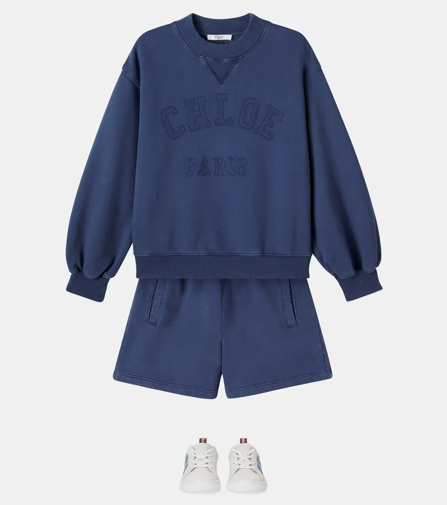 Кожаные кроссовки с логотипом и волнистым краем Chloé Kids, белый — фото 2